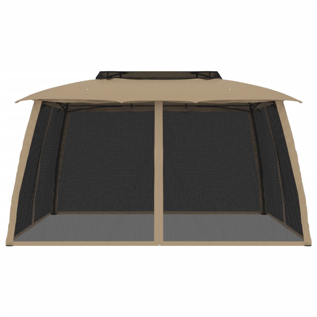 Pavillon mit Doppeldach & Netzwänden Taupe 3,93x2,93 m Stahl