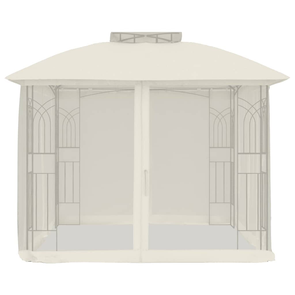 Pavillon avec double toit et murs grillagés crème 2,94x2,94 m en acier