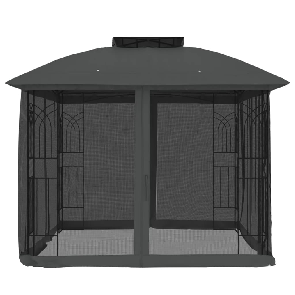 Pavillon à double toiture & murs grillagés anthracite 2,94x2,94m acier