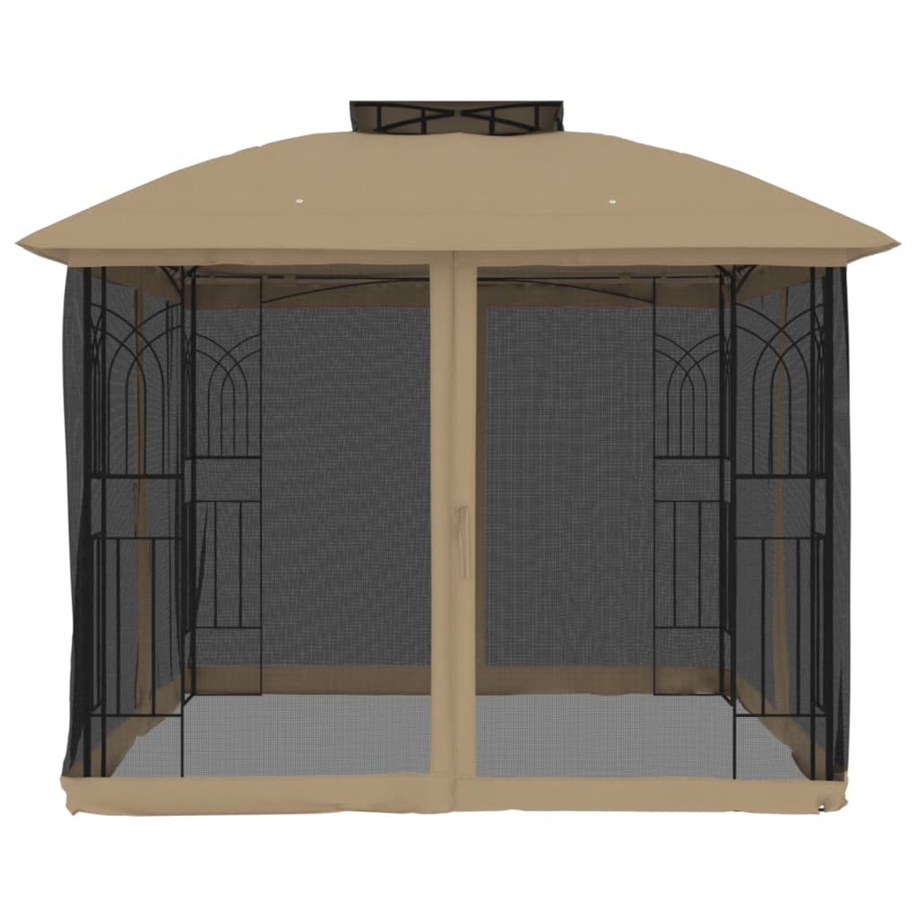 Pavillon à double toit & murs grillagés taupe 2,94x2,94 m acier