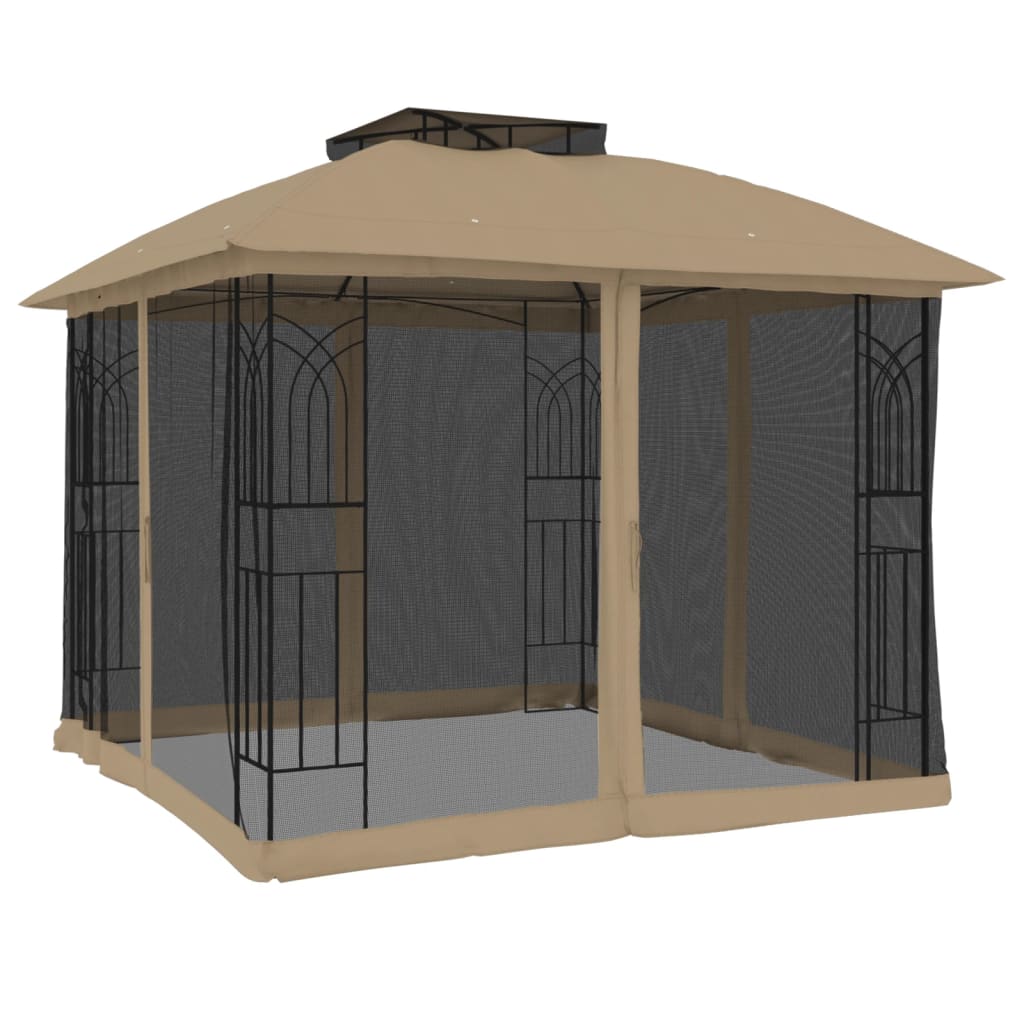 Pavillon à double toit & murs grillagés taupe 2,94x2,94 m acier
