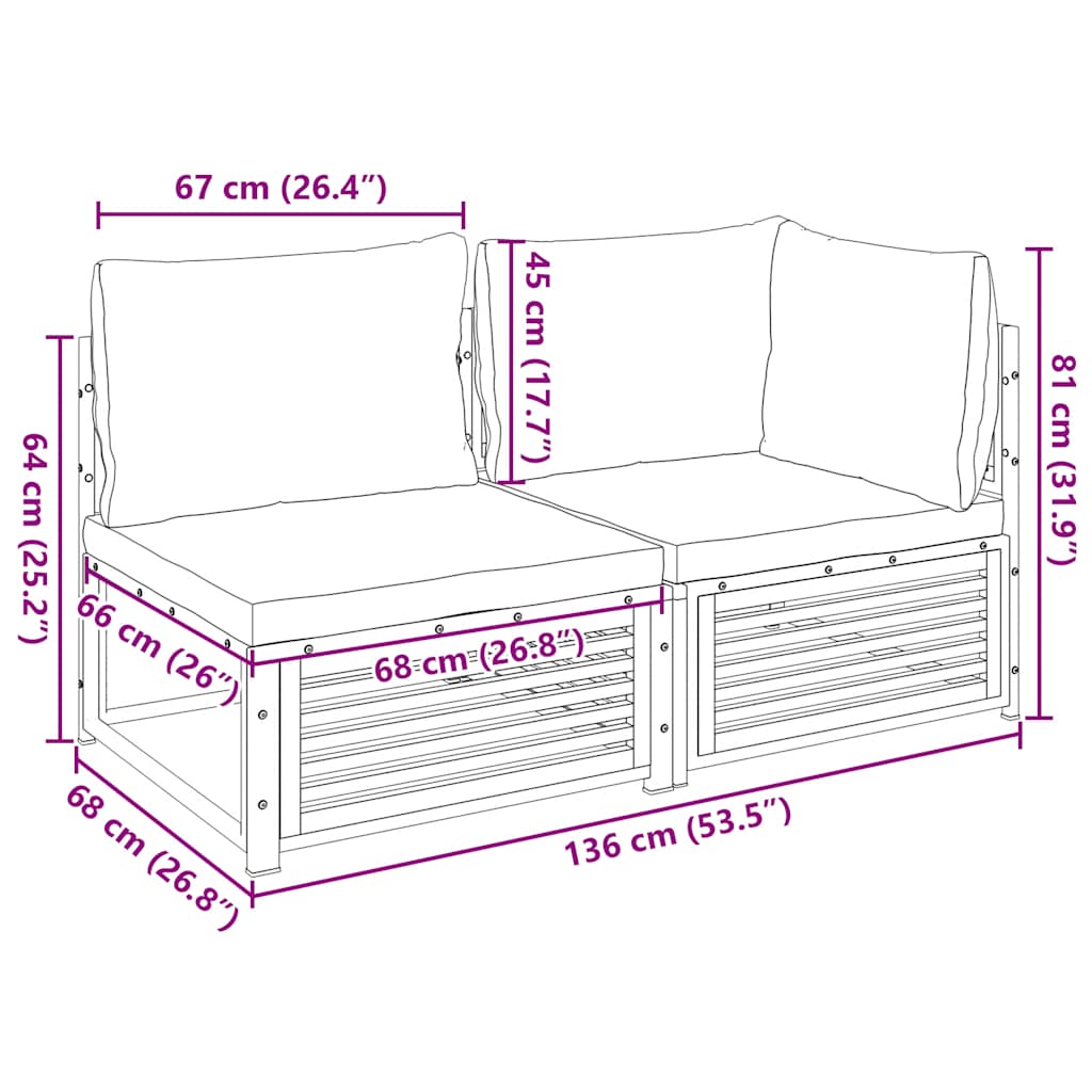 Gartensofa mit Kissen 2-Sitzer Massivholz Akazie