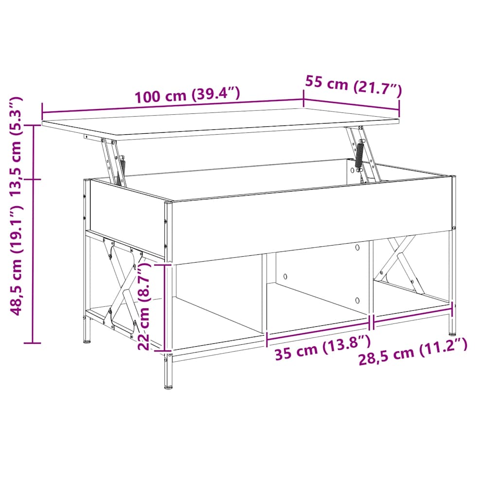 Couchtisch Räuchereiche 100x55x50 cm Holzwerkstoff und Metall