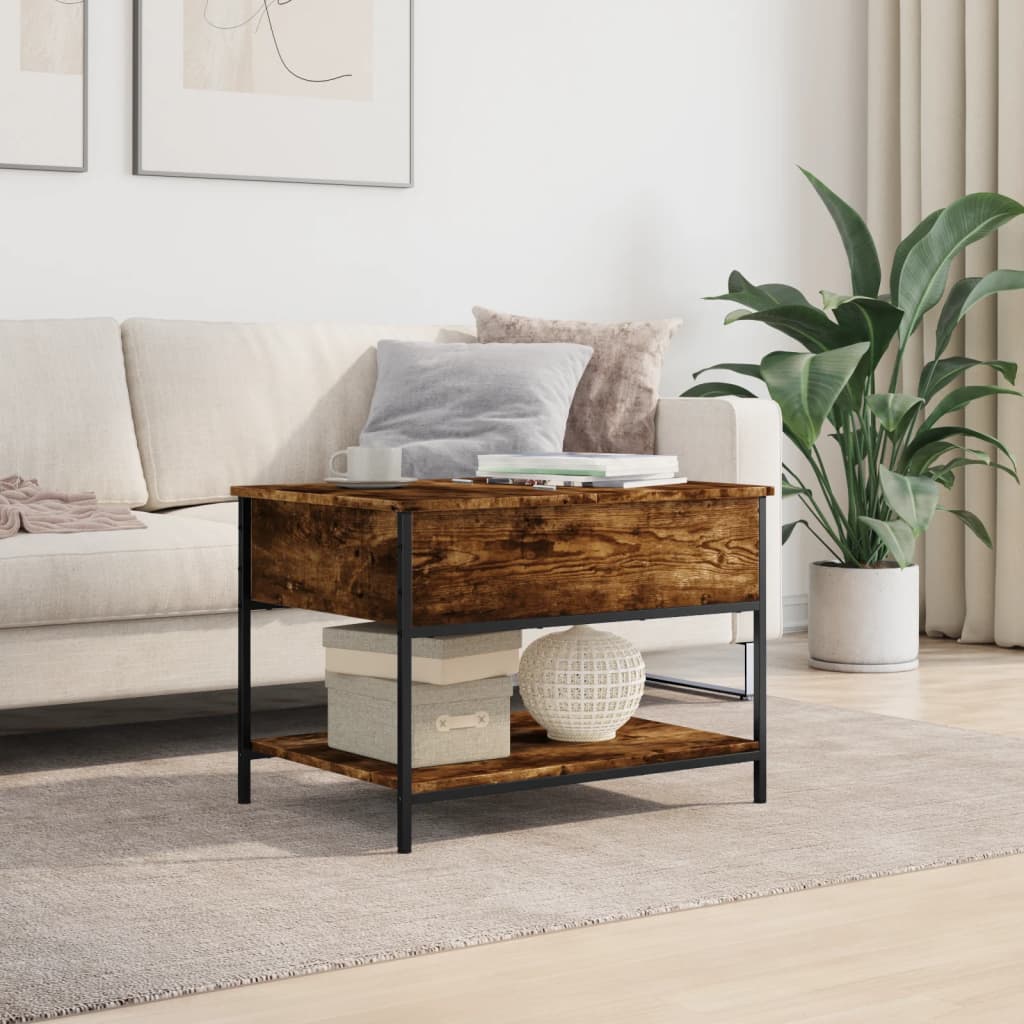 Coffee table smoked oak 70x50x50 cm wood material and metal