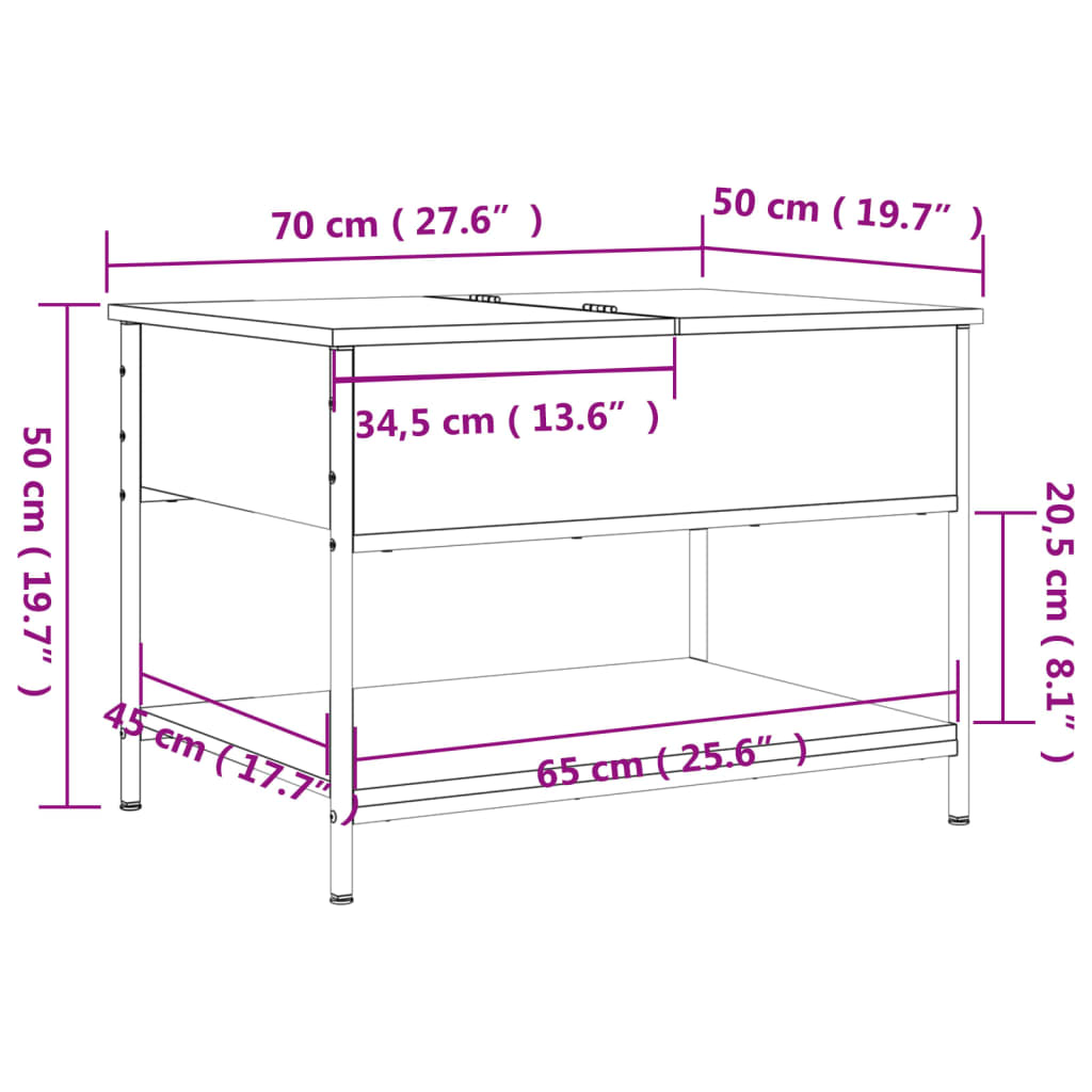 Coffee table smoked oak 70x50x50 cm wood material and metal