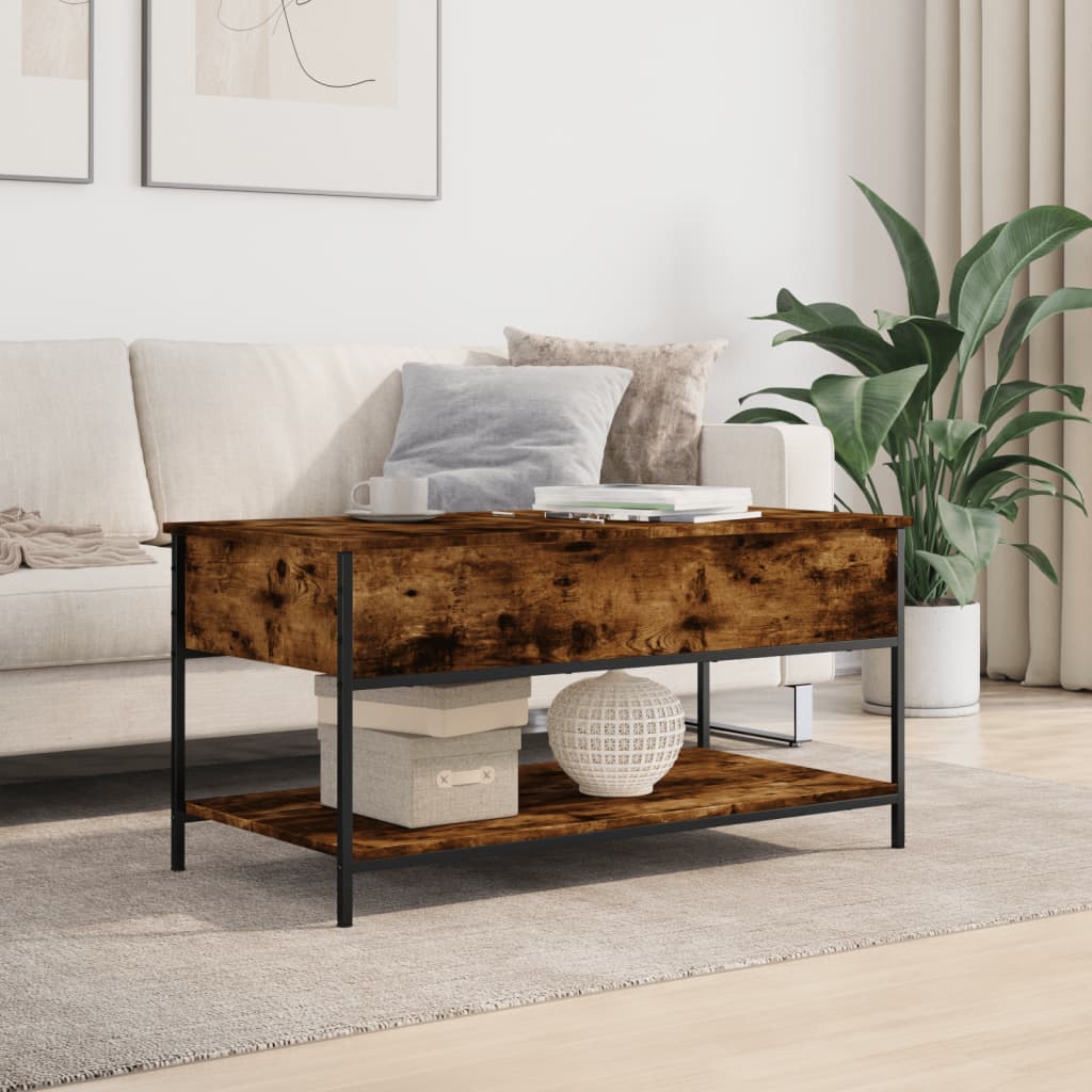 Coffee table smoked oak 100x50x50 cm wood material and metal