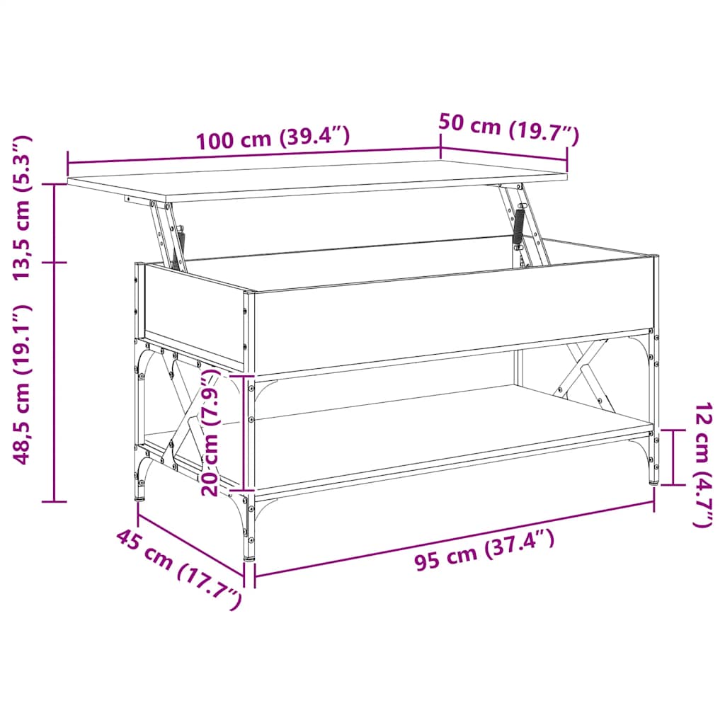 Couchtisch Grau Sonoma 100x50x50 cm Holzwerkstoff und Metall