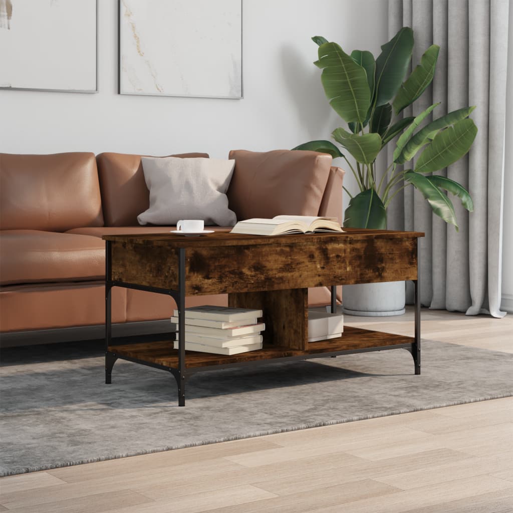 Coffee table smoked oak 100x50x50 cm wood material and metal