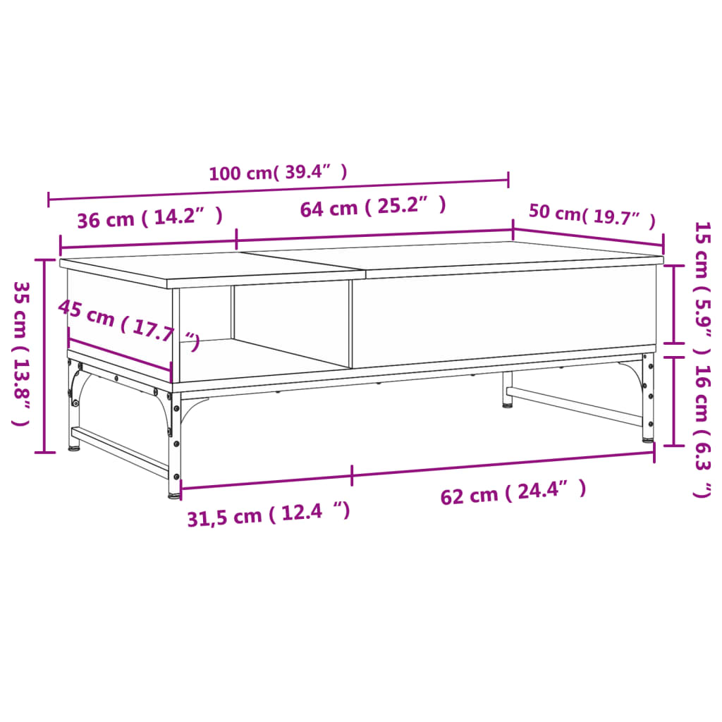 Coffee Table Black 100x50x35 cm Wood Material and Metal