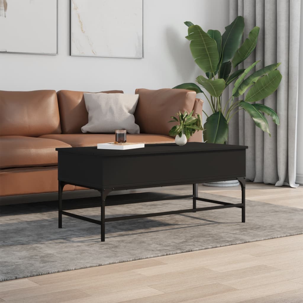 Coffee Table Black 100x50x45 cm Wood Material and Metal