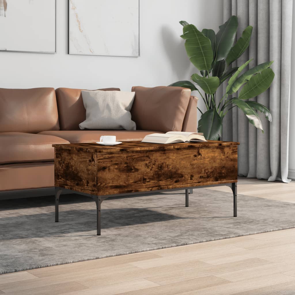 Coffee table smoked oak 100x50x45 cm wood material and metal