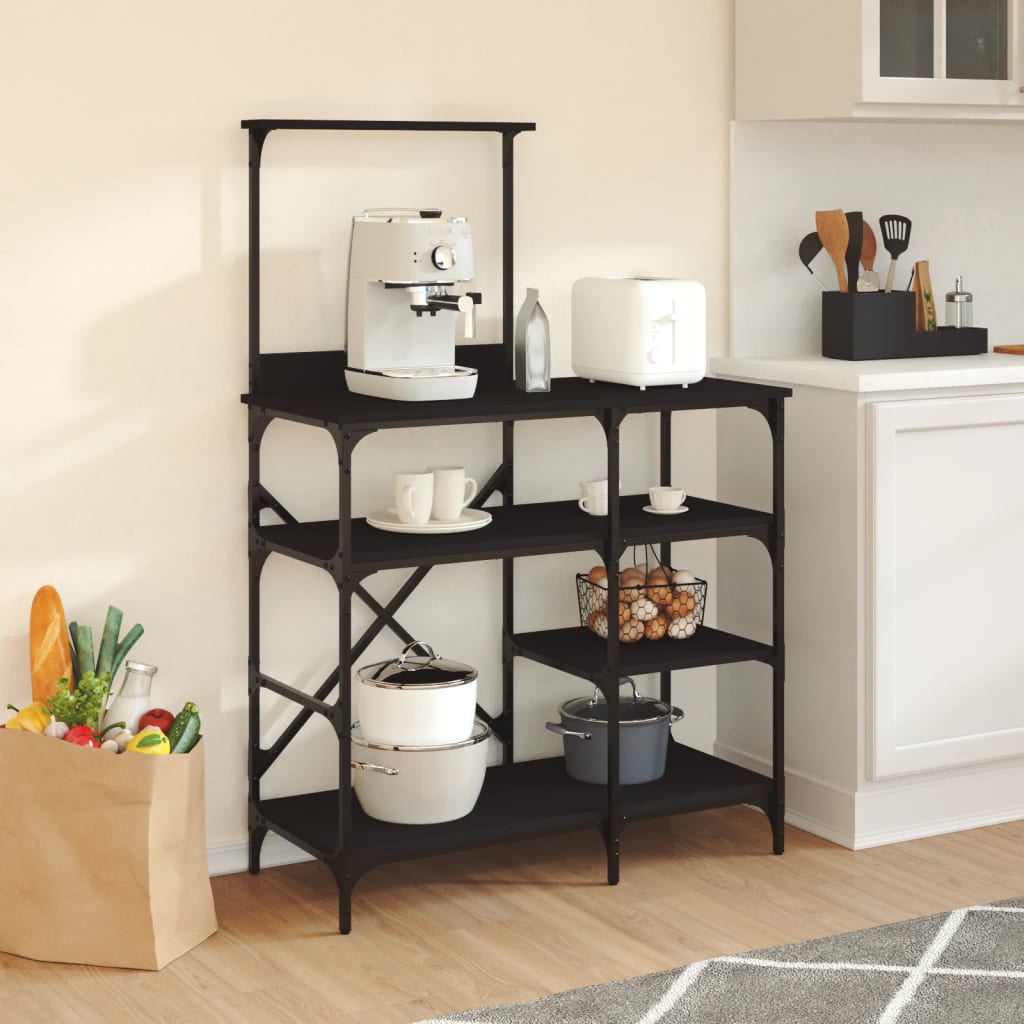 Baker's Shelf Black 90x40x132 cm Wood Material and Metal