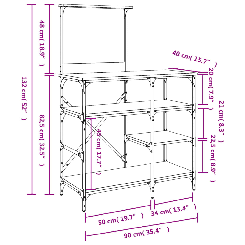 Baker's Shelf Black 90x40x132 cm Wood Material and Metal
