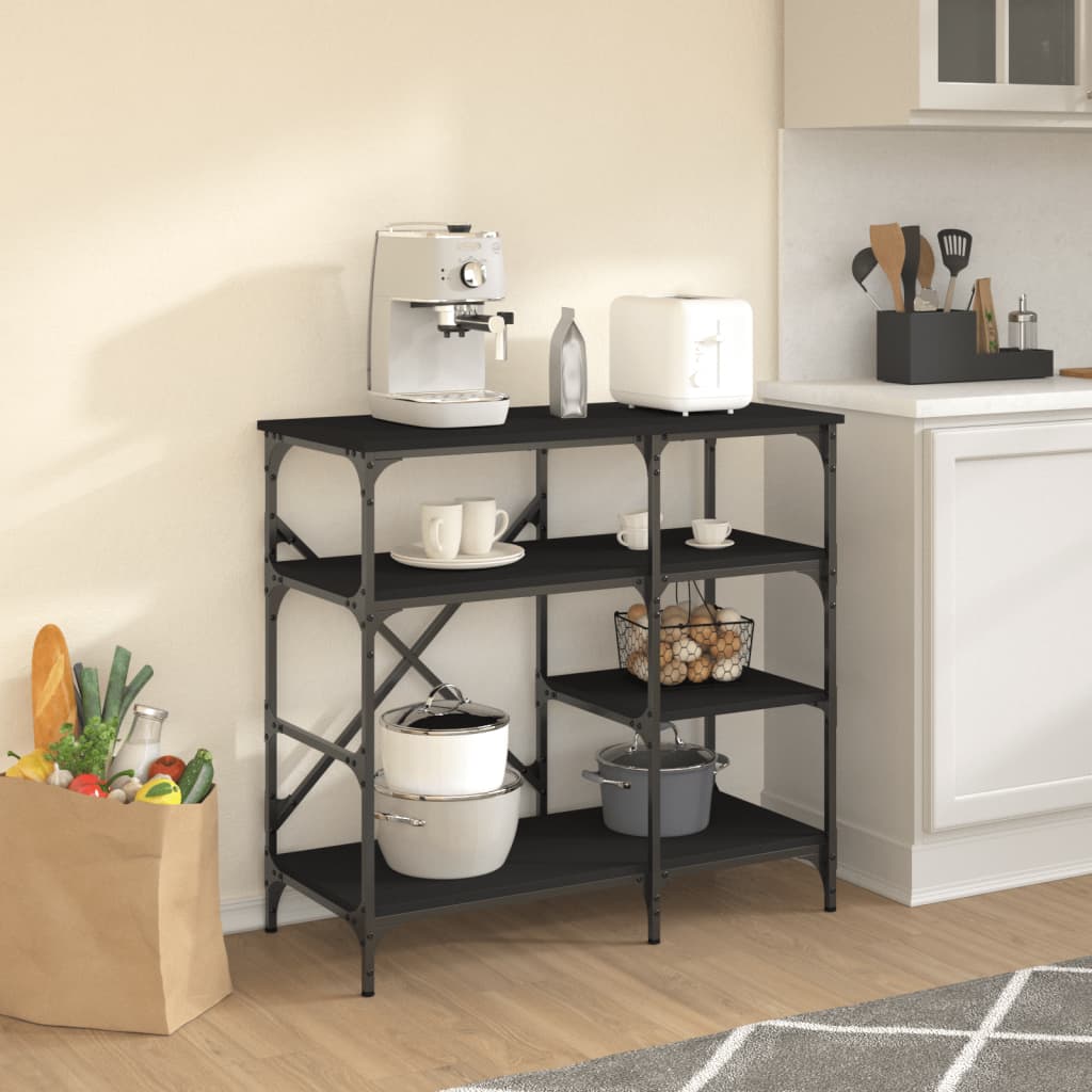 Baker's Shelf Black 90x40x84 cm Wood Material and Metal