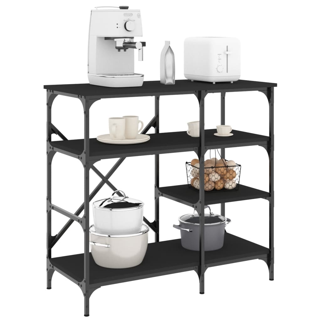 Baker's Shelf Black 90x40x84 cm Wood Material and Metal