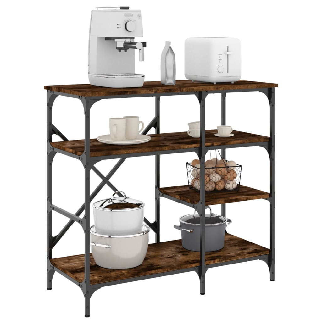 Baker's shelf smoked oak 90x40x84 cm wood material and metal