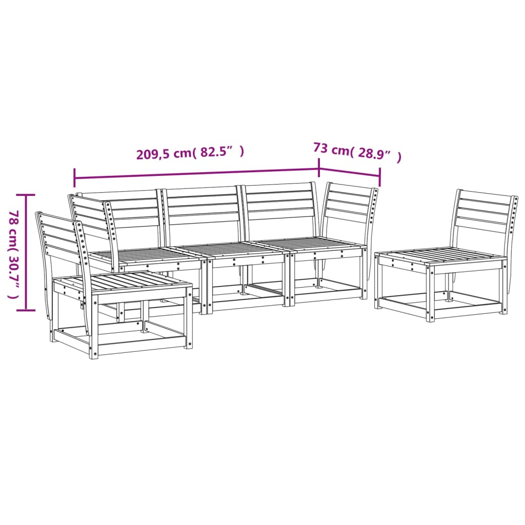5-piece garden sofa set, wax brown, solid pine wood