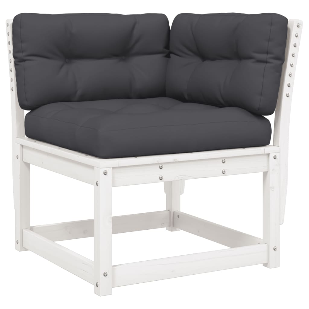 5-piece garden sofa set with cushions, white, solid pine