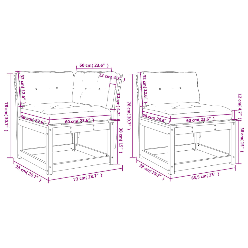 5-piece garden sofa set with cushions, white, solid pine