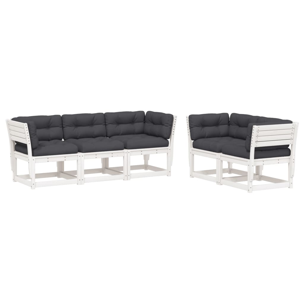 5-piece garden sofa set with cushions, white, solid pine