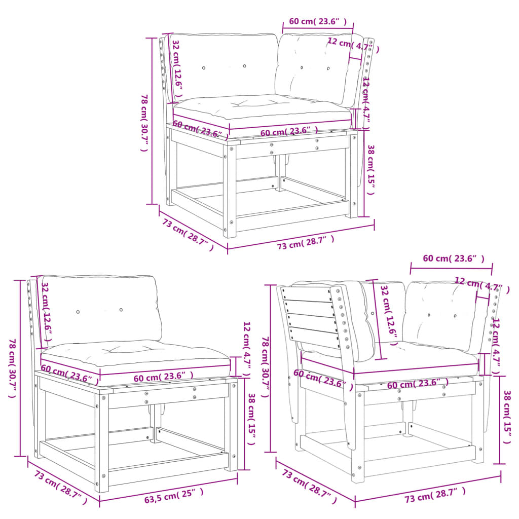 5-piece garden sofa set with cushions, white, solid pine
