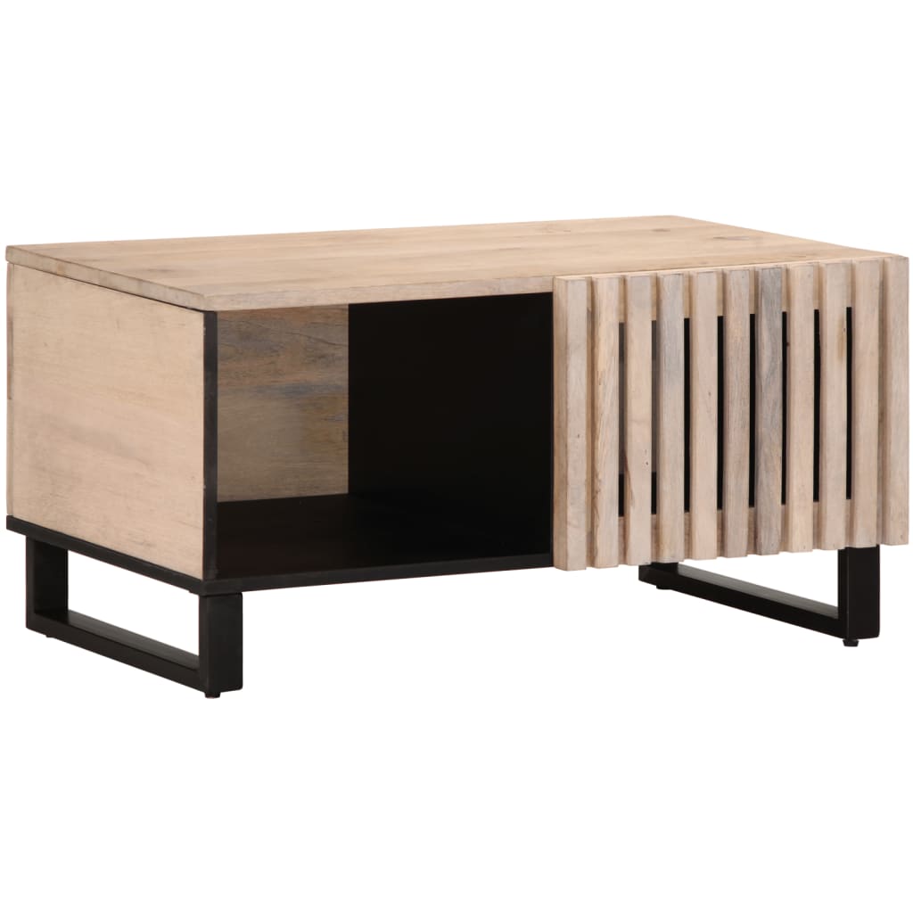 Table basse blanche 80x51x40 cm en bois de manguier massif