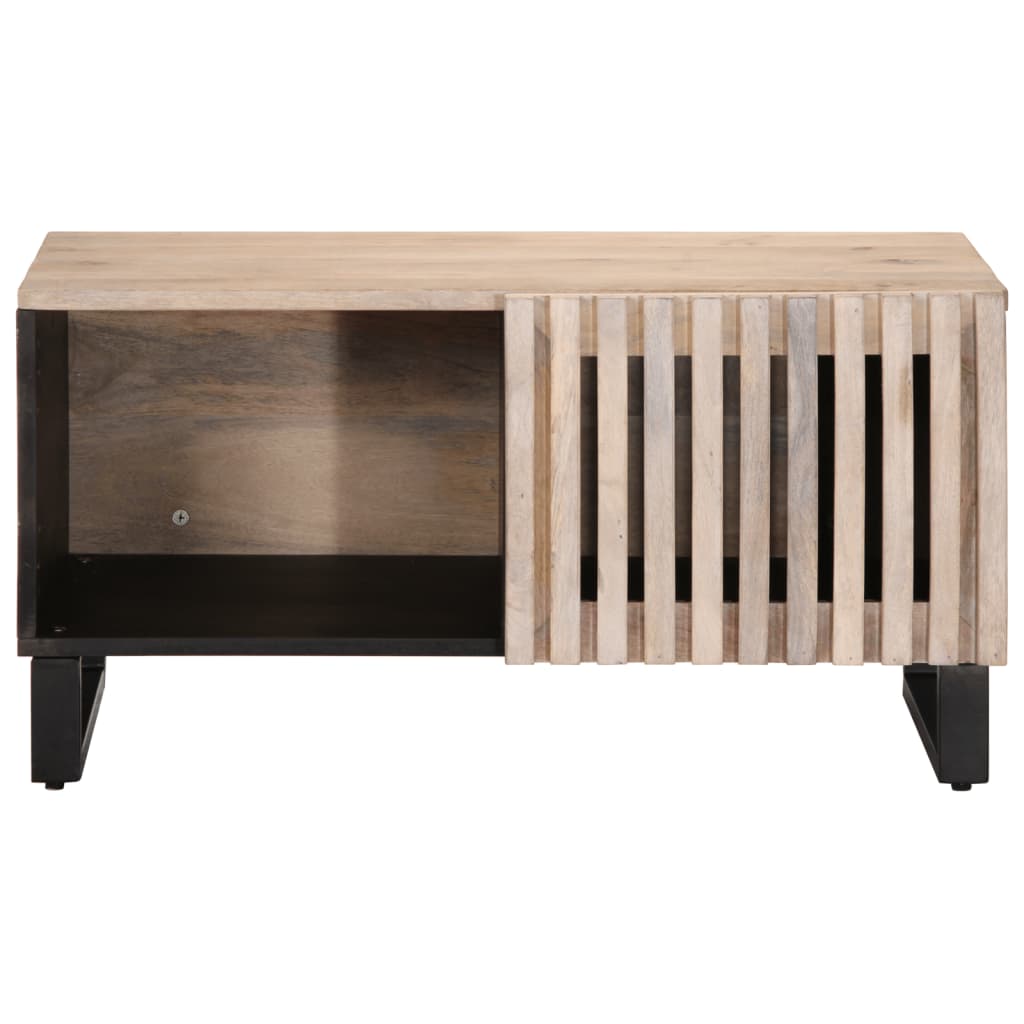 Table basse blanche 80x51x40 cm en bois de manguier massif