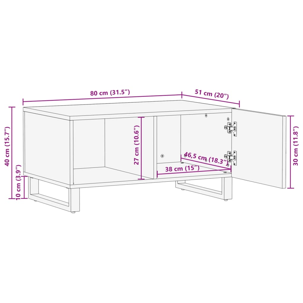 Table basse blanche 80x51x40 cm en bois de manguier massif