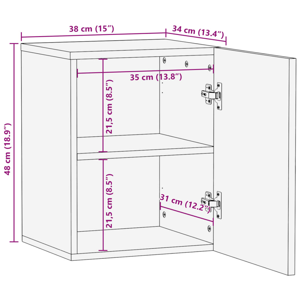Bathroom wall cabinet 38x34x48 cm solid acacia wood