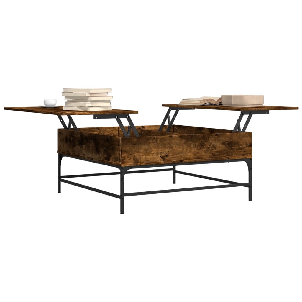 Coffee table smoked oak 95x95x45 cm wood material and metal