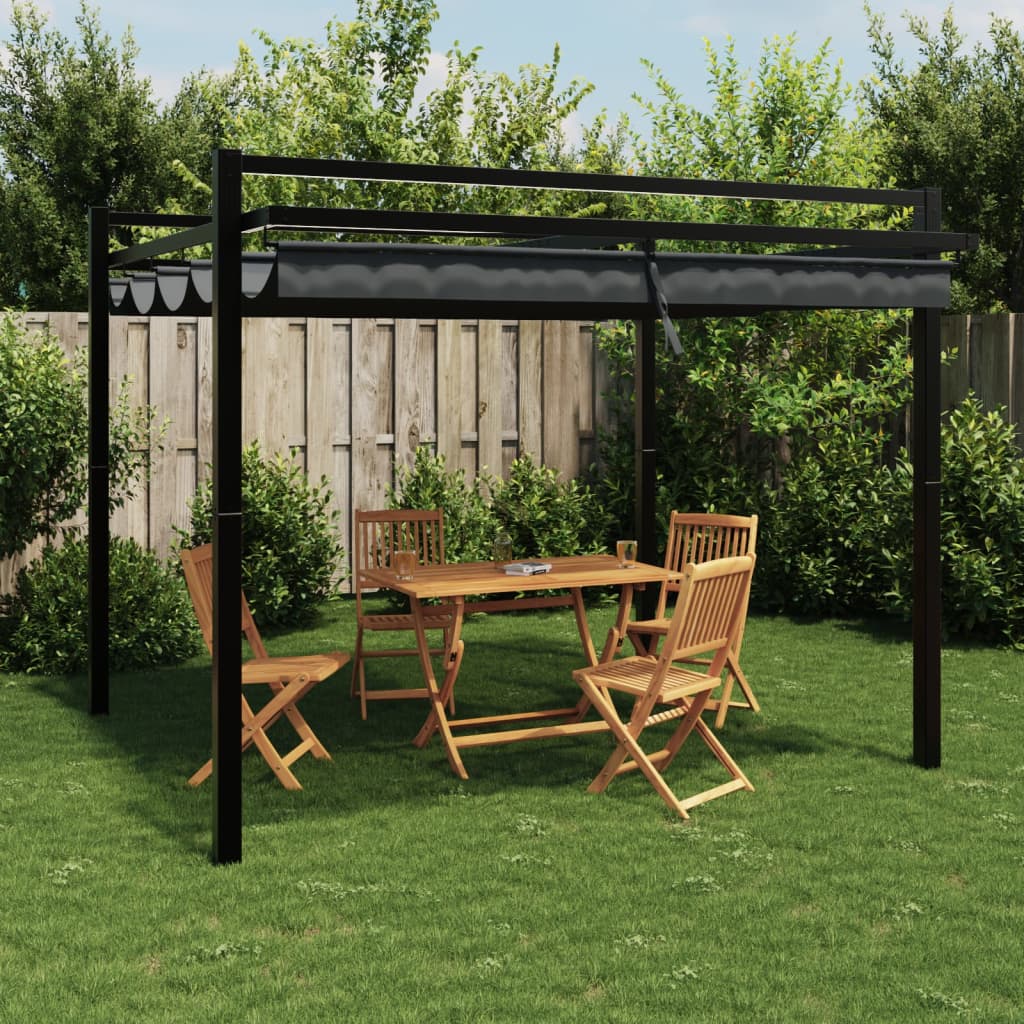 Garden Pavilion with Extendable Roof Anthracite 3x3 m Aluminum