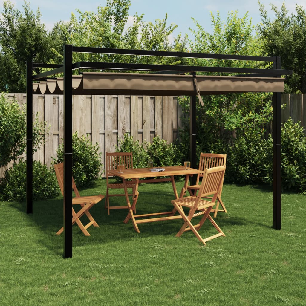 Garden Pavilion with Extendable Roof Taupe 3x3 m Aluminium