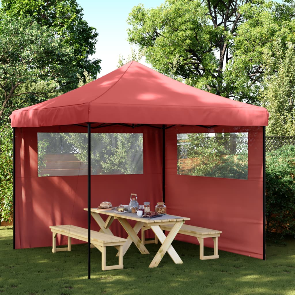 Tente de fête pop-up pliable avec 2 panneaux latéraux rouge bordeaux
