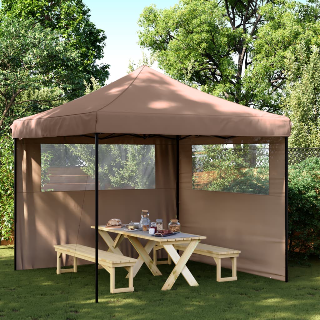 Tente de fête pop-up pliable avec 2 panneaux latéraux marron