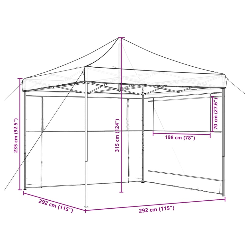 Tente de fête pop-up pliable avec 2 panneaux latéraux rouge terre cuite