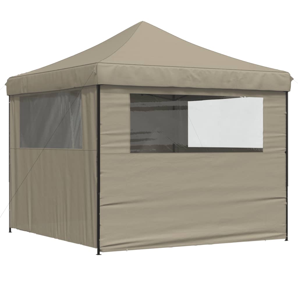 Tente de fête pop-up pliable avec 4 panneaux latéraux taupe