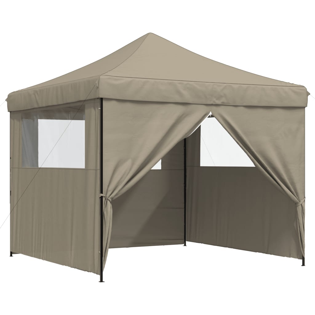 Tente de fête pop-up pliable avec 4 panneaux latéraux taupe