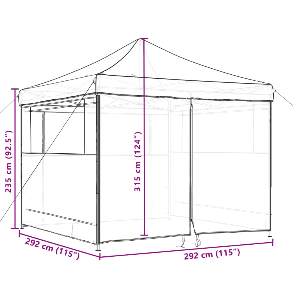 Tente de fête pop-up pliable avec 4 panneaux latéraux taupe