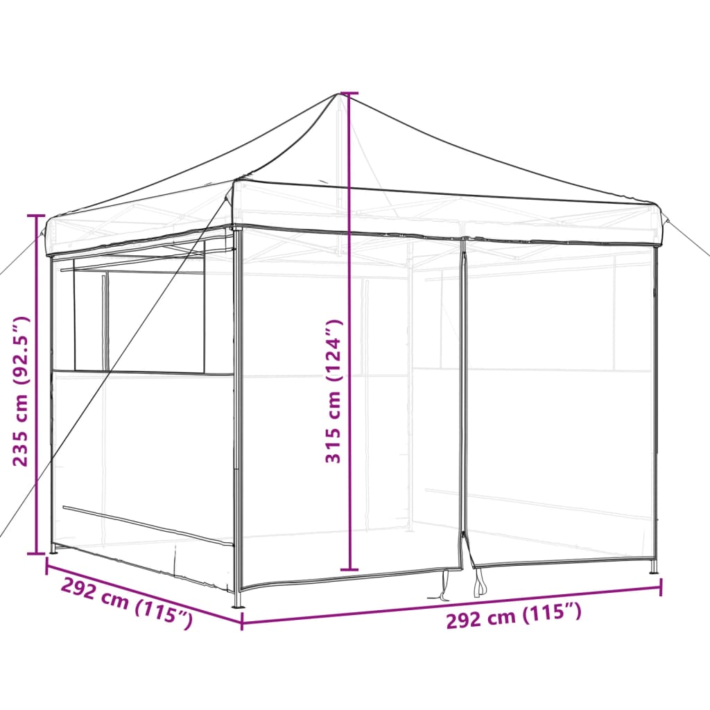Tente de fête pop-up pliable avec 4 panneaux latéraux rouge bordeaux