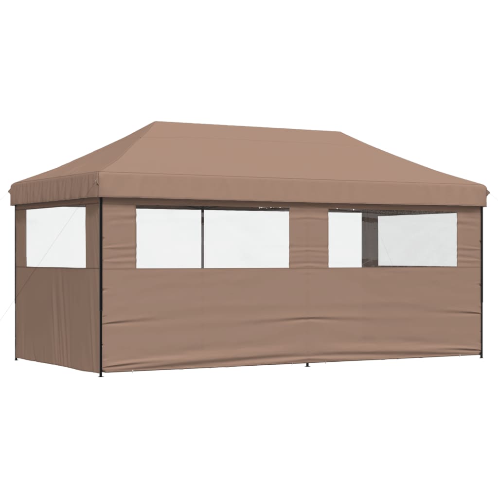 Tente de fête pop-up pliable avec 3 panneaux latéraux marron