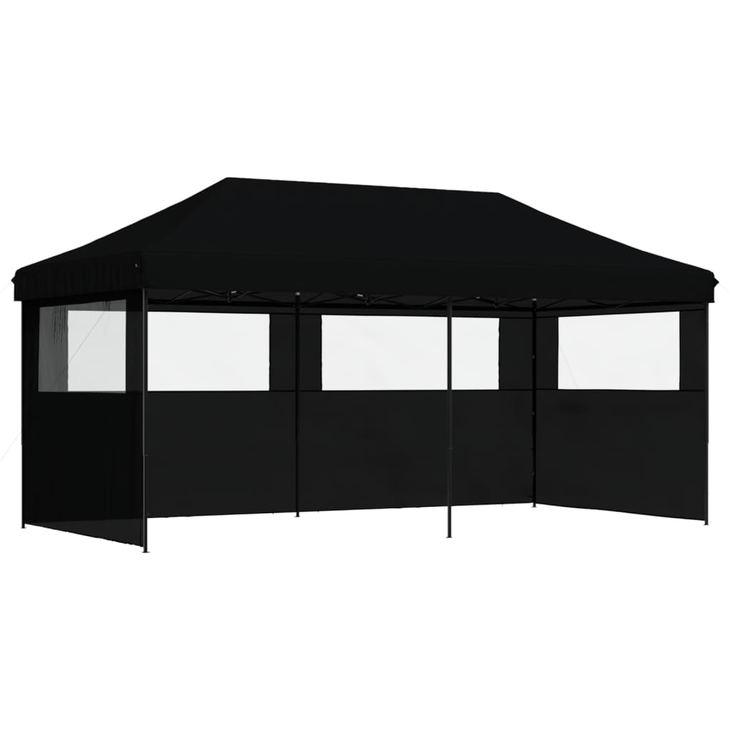 Tente de fête pop-up pliable avec 3 panneaux latéraux noir