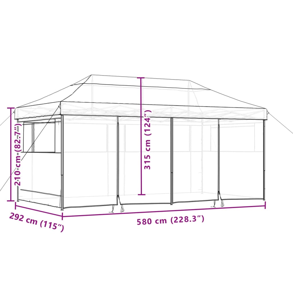 Tente de fête pop-up pliable avec 4 panneaux latéraux rouge terre cuite
