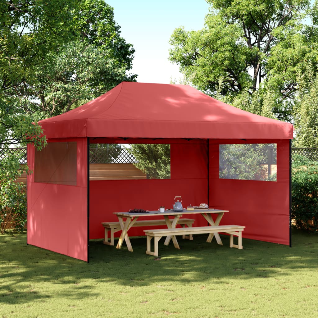 Tente de fête pop-up pliable avec 3 panneaux latéraux rouge bordeaux