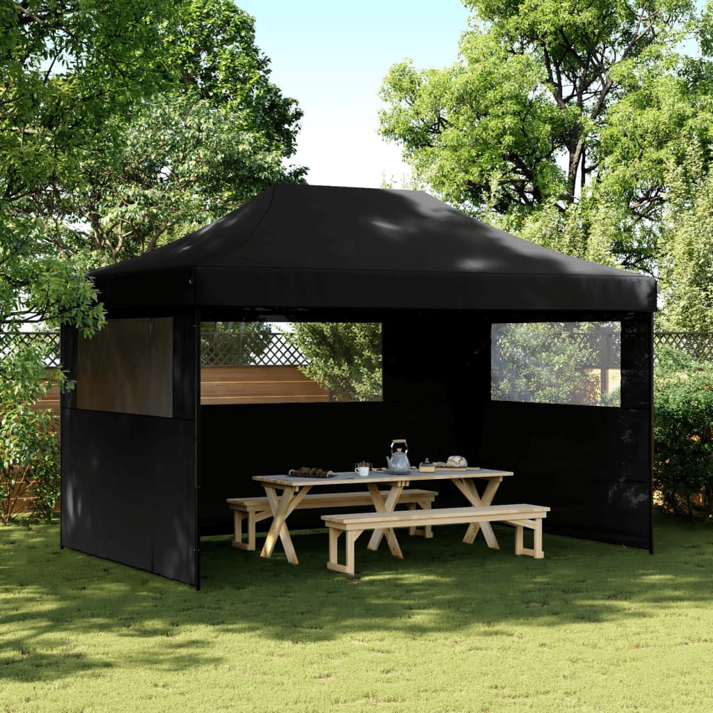 Tente de fête pop-up pliable avec 3 panneaux latéraux noir