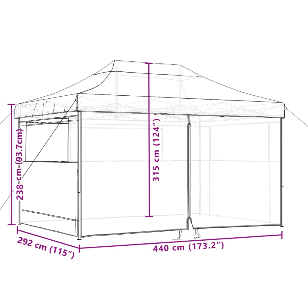 Tente de fête pop-up pliable avec 4 panneaux latéraux orange