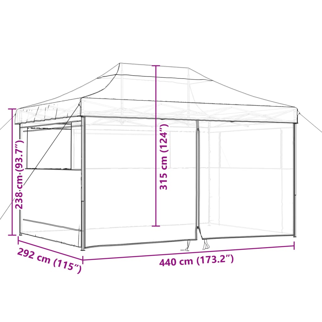 Tente de fête pop-up pliable avec 4 panneaux latéraux rouge bordeaux