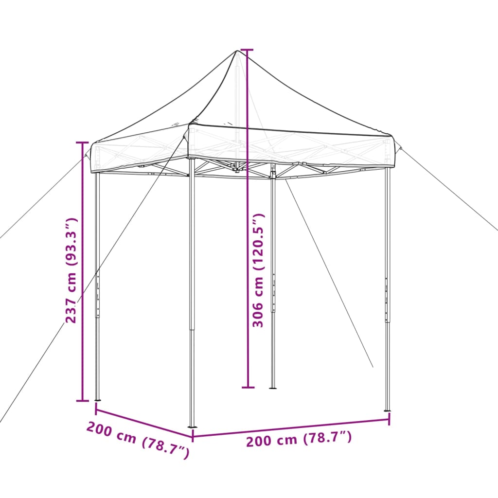 Tente de fête pliable pop-up marron 200x200x306 cm