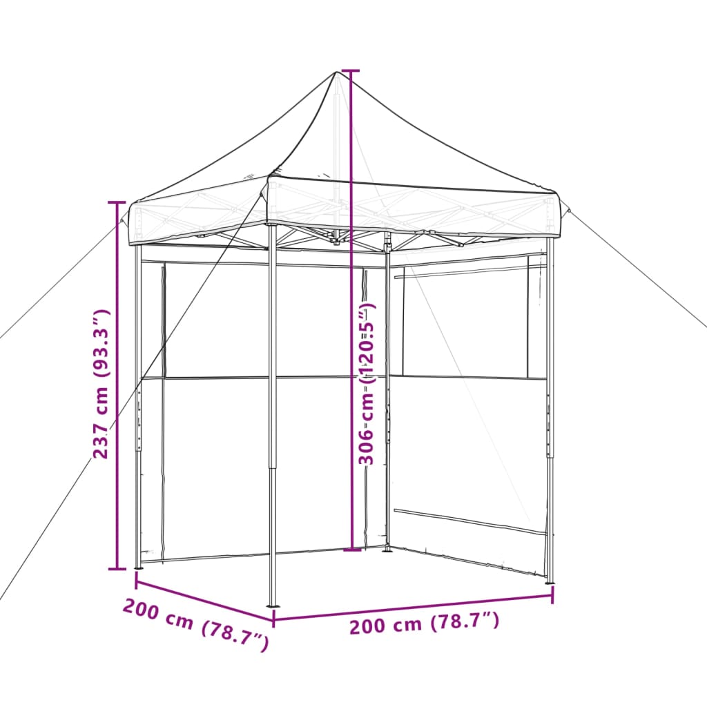 Tente de fête pop-up pliable avec 2 panneaux latéraux noir