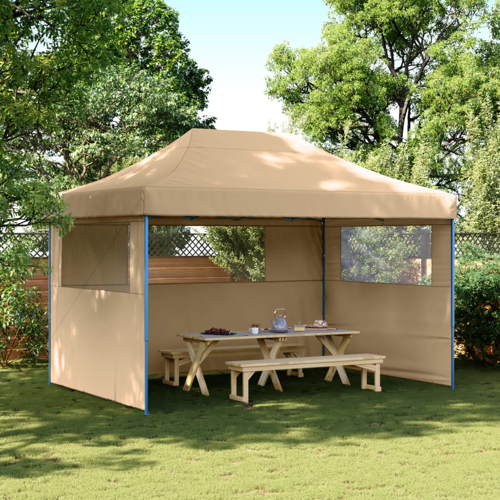 Party Tent Foldable Pop-Up with 3 Side Panels Beige
