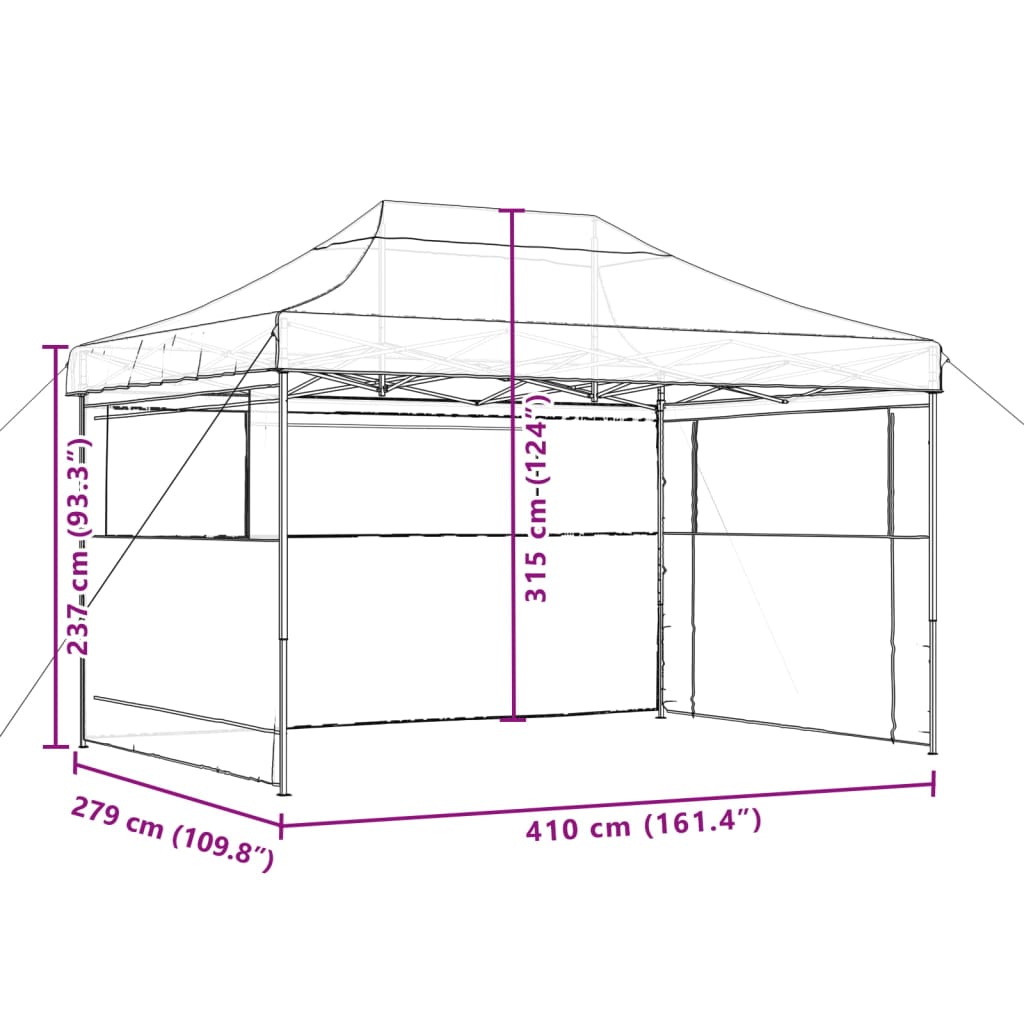 Tente de fête pop-up pliable avec 3 panneaux latéraux noir